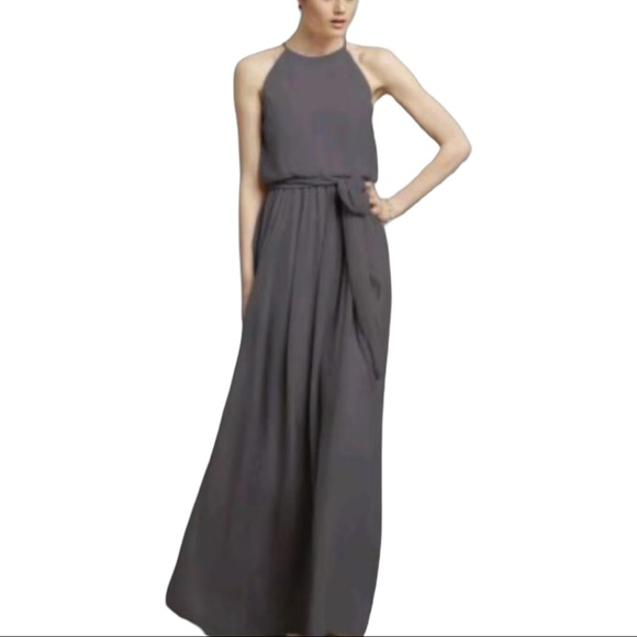 BHLDN x Donna Morgan Alana 2 & 6 Charcoal Gray Chiffon Maxi Gown - Picture 2 of 6